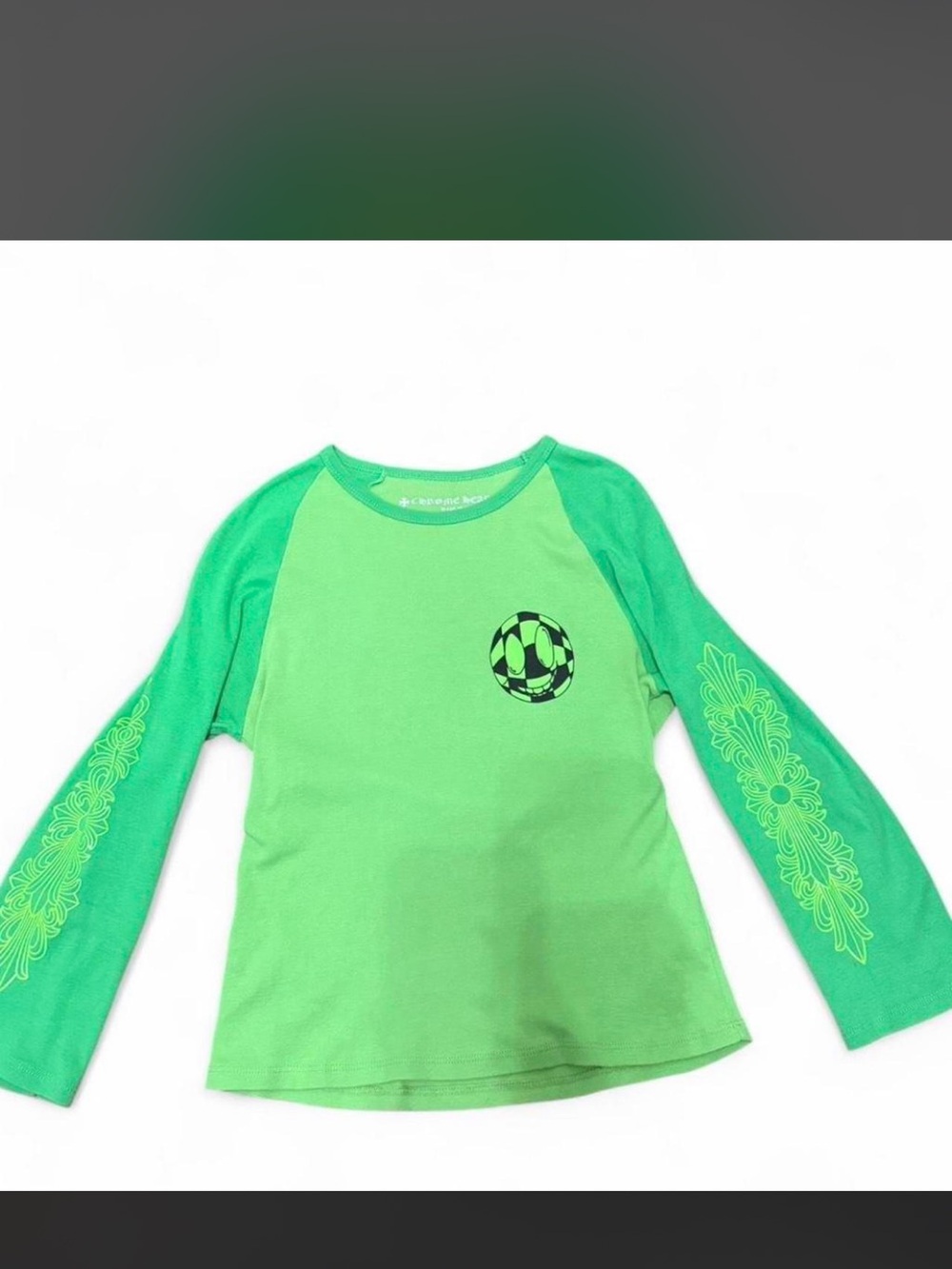 Chrome Hearts Kids Neon Green Raglan Long-Sleeve Tee